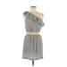 Eight Sixty Casual Dress - Mini One Shoulder Sleeveless: Gray Print Dresses - Women's Size Medium