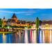 Winston Porter Statler Night View Of Lausanne by Scanrail - Wrapped Canvas Photograph Metal in Blue/Brown/Yellow | 32 H x 48 W x 1.25 D in | Wayfair