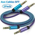 Aux Jack Cables 5ft 2Pack FiveBox Aux Cord for iPhone Adapter 3.5mm Male to Male Stereo Jack Cables Audio Video Auxiliary Input Adapters Aux Cable Cords for Car Headphones(Purple+Blue)