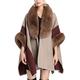 CoCopeaunts Women s Faux Fur Trim Coat Jacket Warm Stripe Wrap Cape Cloak Coat Faux Cashmere Cloak Poncho Cardigan Coat