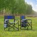 Blue 2-Piece Padded Folding Outdoor Chair with Storage Pockets