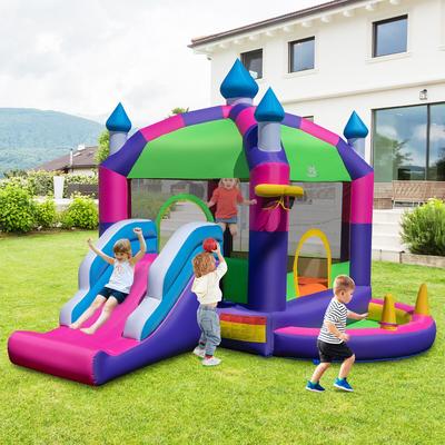 Gymax Inflatable Bounce Castle w/ Sun Roof 5-in-1 Jumping Bounce