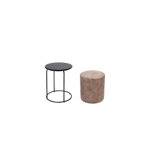 2er-Set Sitzhocker und Beistelltisch HWC-K48, Kaffeetisch Tisch Hocker, FSC-zertifiziert MDF Metall Kunstleder ~ braun