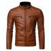 Brown Jackets Winter Men s Casual Stand Collar Motorcycle Leather Jacket Coat