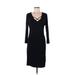 Summer and Sage Casual Dress - Sheath Plunge 3/4 sleeves: Black Print Dresses - Women's Size Medium
