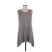 Logo Layers Casual Dress - Mini Scoop Neck Sleeveless: Gray Stripes Dresses - Women's Size Medium