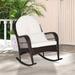 Patio Rattan Rocking Chair with Cushions and Waist Pillow