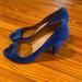 Madewell Shoes | Madewell Blue Suede Peep-Toe Heels. 8.5 | Color: Blue | Size: 8.5