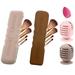 Travel Makeup Brush Holder + Integrated Makeup Sponge Case 4 Pack Make Up Organizer Bag Cosmetic Pouch Portable Anti-Dust Silcone Washable Beauty Blender Holder Carrying Case (D Khaki+Brown)