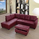 Brown Sectional - Matechamp 96" Wide 3-Piece Faux Leather Corner Sectional w/ Ottoman Faux Leather | 34 H x 96 W x 72 D in | Wayfair F7303A