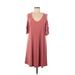 Luxology Casual Dress - Mini V-Neck Short Sleeve: Pink Solid Dresses - Women's Size Medium