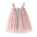 Holiday Savings Deals! Kukoosong Summer Toddler Girls Casual Dresses Toddler Kids Baby Girl Clothes Cute Summer Mesh Sequin Star Rainbow Suspenders Dress Skirt Pink 3-4 Years