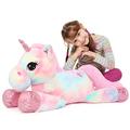 MorisMos 110cm Giant Unicorn Teddy Plush Soft Cuddly Toy, Large Kawaii Pink Rainbow Stuffed Unicorn Gifts for Girls Kids Girlfriend Baby Shower Birthday Party Decorations