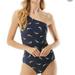 Michael Kors Swim | Michael Kors Navy Logo One-Shoulder Tummy-Control One-Piece Swimsuit, Us 8 | Color: Blue/White | Size: 8