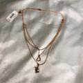Michael Kors Jewelry | Michael Kors Rose Gold Plated Over Brass Triple Layered Necklace Heart & Mk Nwt | Color: Gold/Pink | Size: 16” + 2” Extender