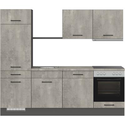 Küche IMPULS KÜCHEN "Porto", Ausrichtung wählbar, Schubkästen mit Soft-Close", grau (front: beton, optik natur, korpus: grafitfarben, arbeitsplatte: beton, optik natur), B:240cm H:206,2cm T:60cm, Komplettküchen-Sets, Küchenzeile, vormontiert,... Image