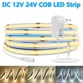 Bande lumineuse LED COB 12V 24V 320 diodes/m ruban linéaire 8mm de largeur bande adhésive