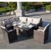 L Shape Patio Sofa with Rectangle Aluminum Firepit Table and Chairs