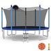 Outdoor Recreational Trampoline with Ladder and Enclosure Net-12/14/15/16 ft - Blue-Black