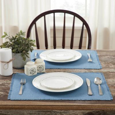 Burlap Blue Placemat Set of 6 Fringed - 13x19