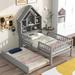 Twin Size Bed with House-Shaped Headboard and Fence Guardrails, Twin Size Platform Bed with Twin Size Trundle for Kids