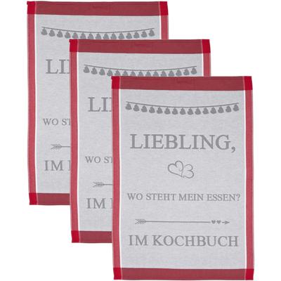 Geschirrtuch ROSS "Liebling, wo steht mein essen… im Kochbuch", grau (grau, rot), B:50cm L:70cm, 100% Baumwolle, Geschirrtücher, Sprüchetuch, aus 100% Baumwolle Image