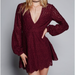 Free People Dresses | Free People Lace Dress Womens 4 Burgundy Plunge V Neck Uneven Hem Elastic Cuffs | Color: Red | Size: 4