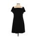 Charles Henry Casual Dress - Mini Square Short sleeves: Black Print Dresses - Women's Size Small