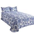 Easylife Toile De Jouy Single Bedspread, 100% Cotton Filling, Quilted Bedspread, Light Bedspread, Machine Washable, Measures 190 x 250cm - Fully Guaranteed | Single