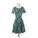 Blue Rain Casual Dress - A-Line: Green Grid Dresses - Women's Size Small