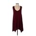 Trixxi Casual Dress - Mini Plunge Sleeveless: Burgundy Print Dresses - Women's Size Small