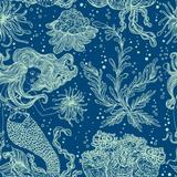 Blue Marine Plants and Mermaids Removable Wallpaper - 24'' inch x 10'ft