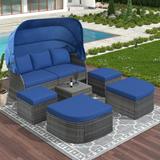 Outdoor Patio Furniture Set Daybed Sunbed with Retractable Canopy Conversation Set