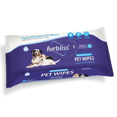 Furbliss Refreshing Scent Hypoallergenic Wipes for Pets, Count of 100, 1.6 LBS, White