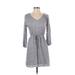 Lucky Brand Casual Dress - Mini V Neck 3/4 sleeves: Gray Dresses - Women's Size X-Small
