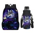 chaqlin Galaxy Blue Wolf School Bags Set for Kids Children,2 Pcs Personalized School Backpack Set with Water Bottle Carrier Bag,Boys Girls Cute Bookbags Large Rucksack Set for Travel,Camping,Hiking