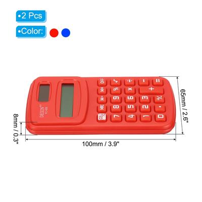 1Set Pocket Size Mini Calculator 8 Digit Dual Power Calculator Red/Blue