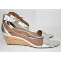 Tory Burch Shoes | $275 Tory Rurch Savannah Logo Wedge Cork Sandal Shoes Metallic Silver 6.5 (M41) | Color: Silver | Size: 6.5