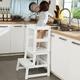 Step Stool Learning Tower Kitchen for Toddler Kid with Safety Rail Adjustable Standing Stepup Baby Helper Stand Wooden Steps Stool with Safety Rail, Helper Step Counter Solid Wood Varnished