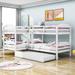 Greth Twin over Twin L-Shaped Wood Bunk Bed w/ Twin Size Trundle by Harriet Bee in White | 62 H x 43 W x 80 D in | Wayfair
