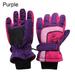 1Pair Children Windproof Full Finger Cartoon Snowboarding Skiing Gloves Ski Mittens Skiing Accessories PURPLE