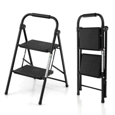 2 Step Ladder Folding Step Stool 585lbs Capacity w/ Anti-Slip Pedal