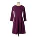 Of Mercer Casual Dress - A-Line Crew Neck 3/4 sleeves: Purple Print Dresses - Women's Size 2