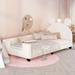 Twin Upholstered Daybed, Wooden Daybed Frame with Carton Ears Shaped Headboard, PU Leather Platform Bed for Girls Boys, White