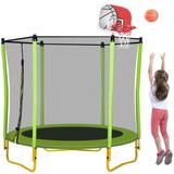 CITYLE 5.5FT Trampoline for Kids 220LBS Weight Capacity 65 Mini Trampoline for Toddlers No Gap Design Outdoor/Indoor Trampoline with Enclosure Basketball Hoop