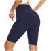 Womens Yoga Short Leggings Above The Knee Length High Waisted Tummy Control Workout Shorts Stretchy Gym Pants (Small Navy)