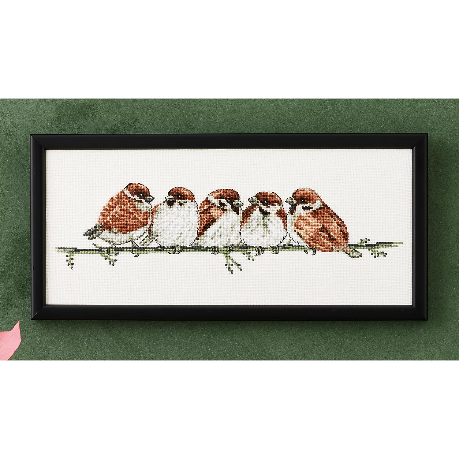 Tableau à broder « moineaux », 36 x 15 cm