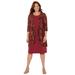 Plus Size Women's Chevron Shadow Jacket Dress by Catherines in Rich Burgundy Textured Floral (Size 1X)