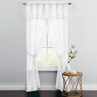 Wide Width BH Studio Sheer Voile 5-Pc. One-Rod Curtain Set by BH Studio in Eggshell (Size 60