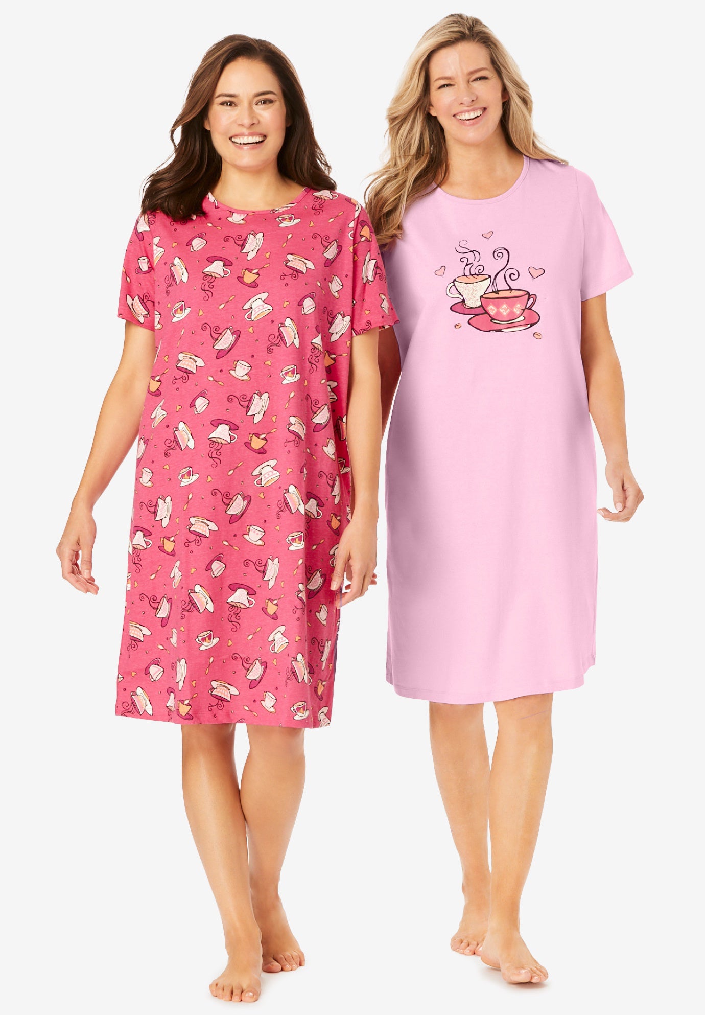 Plus Size Women's 2-Pack Short-Sleeve Sleepshirt by Dreams & Co. in Pink Tea Cup (Size M/L) Nightgown